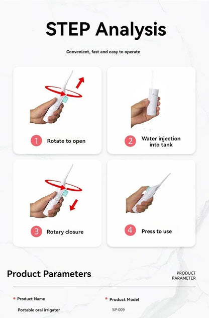 Oral Irrigator Cordless Water Teeth Cleaner Portable Water Dental Flosser Pick Teeth Pick for Teeth Cleaning