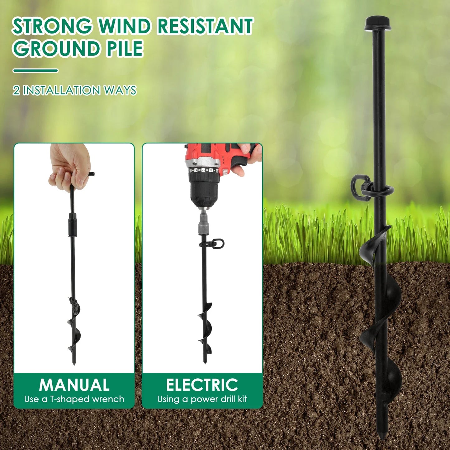 4Pcs Trampoline Anchors Set 11.8inch Heavy Duty Ground Anchors High Wind Trampoline Stakes Manual/Drill Installed Swing Anchors