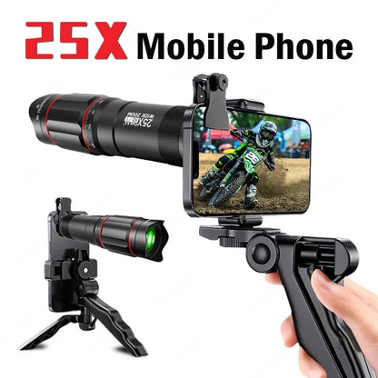 25X Phone Telephoto Lens Kit Phone Holder Portable Tripod Stabilizer Highpower Zoom Concerts Contest Outdoor Observation Animal