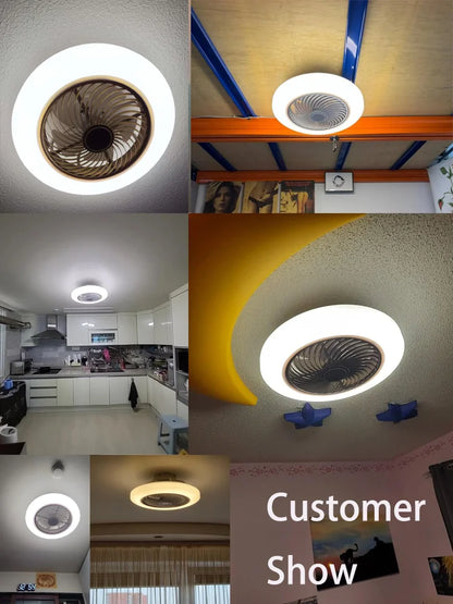Smart ceiling fan 46 52cm fans with lights remote control bedroom decor ventilator lamp air Invisible Blades Retractable Silent