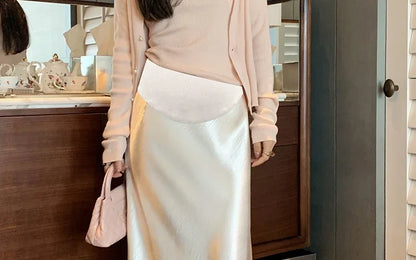 Maternity 2025 New Early Spring Vinegar Satin Covers Strap Slim A-line Long Skirt High Waist Drooping Fish Tail Youth Pregnancy