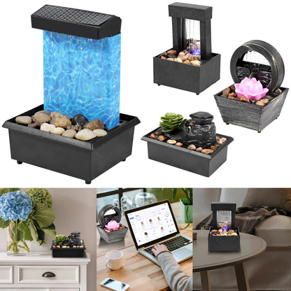 Desktop Water Fountain LED Indoor Decorative Fountain Creative Craft Home Decor Small Waterfall Fountains Zen Meditation Fountai