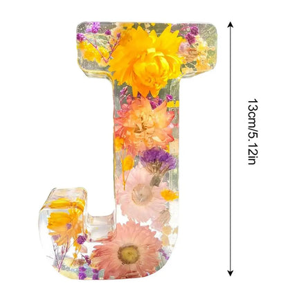 Floral 26 Letters Night Lights Decorative Resin Lamp with Initial Letter & Dry Flower Creative Table Light Night Lamp Glowing
