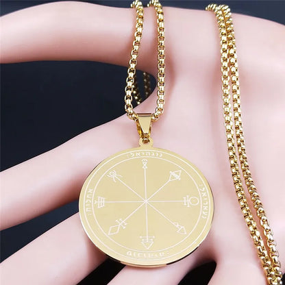 Talisman Protection Luck King Solomon Seal Necklace Stainless Steel Wealth Fortune Wheel Women Men Chain Jewelry salomon N3674