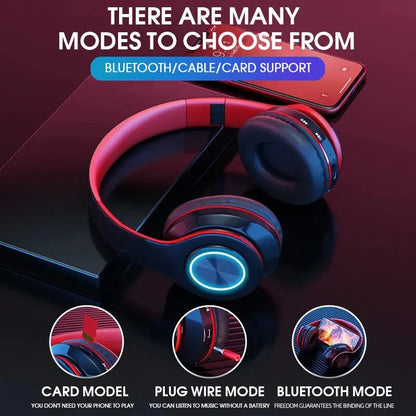 over-ear bluetooth headset wireless subwoofer headset folding card colorful luminous headset