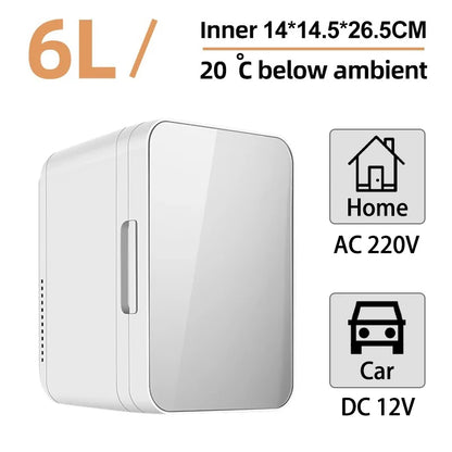 6L Mini Car Refrigerator 12V DC 220V AC Electric Portable Beauty Cooler Warmer Car Mini Fridge Ice Box for Home Camping Travel