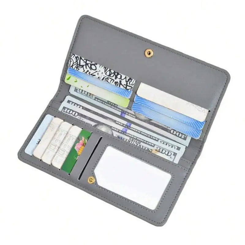 RFID Blocking Ultra-Thin Wallet for Women, Multi-Card Check Credit Card Bag, Multi-functional Zipper Buckle, Long Fashion wallet