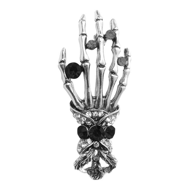 Skull Palm Inlaid Rhinestone Brooch for Men Gothic Fashion Retro Brooches Pin Halloween Day Jewelry Party Boyfriends Gift