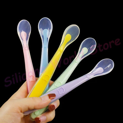 Silicone World Baby Complementary Food Silicone Spoon Training Spoon Soft Spoon Children's Feeding Tableware With Storage Box