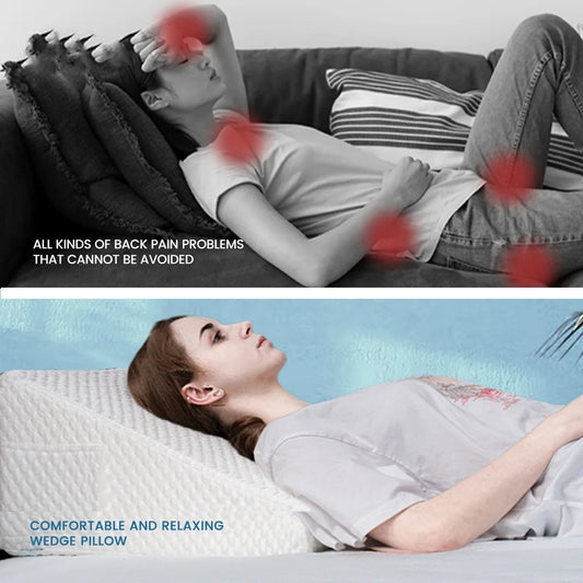 Wedge Pillow for Sleeping Bed，Air Layer Memory Foam for Back, Leg, and Knee Pain Relief Triangle Pillow with Removable Cover