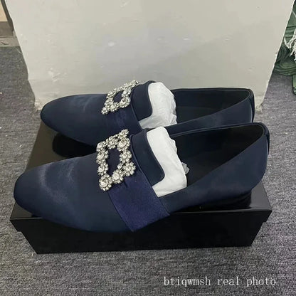 Silver Rhinestone Shoes Man Pointed Toe Black Real Suede Flats Male Fashion Wedding Shoes