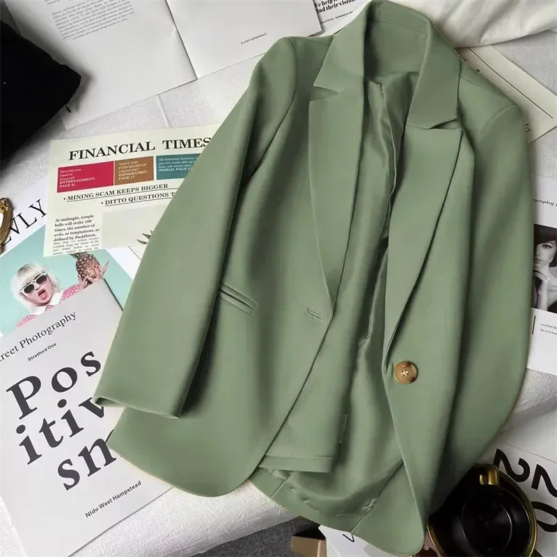 Office Lady Elegant Single Button Blazer Women New Autumn Long Sleeve Slim Jackets Casual Chic Tops Coats Outerwears Female