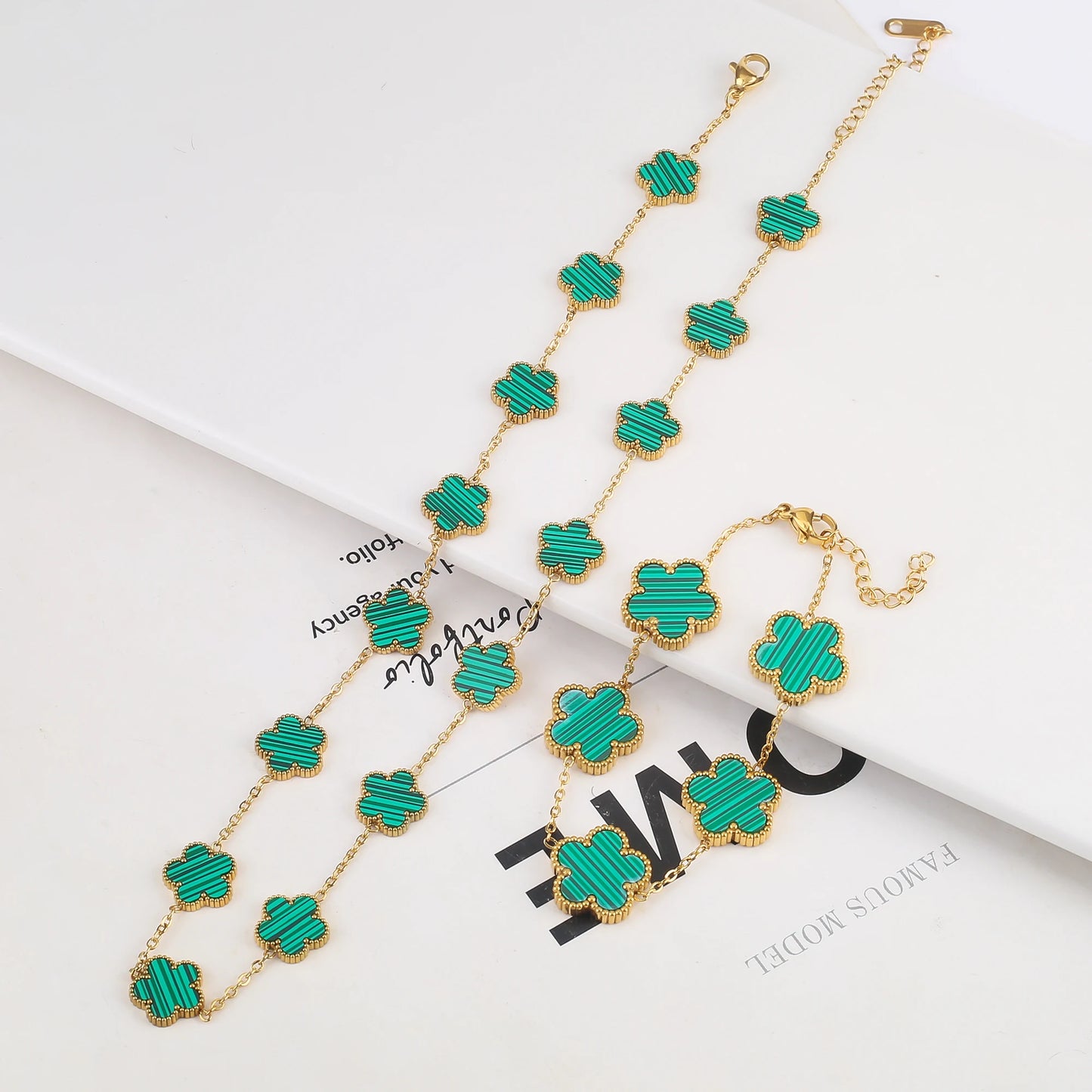 High Quality Hot Selling Plum Blossom Plant Five Leaf Flower Sweater Chain Bracelet Necklace Jewelry Set Stainless Steel Women's