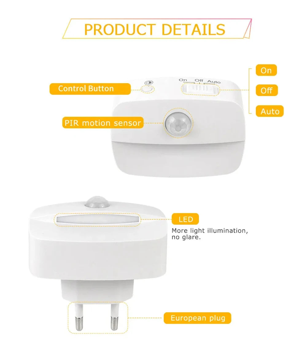 LED Night Light EU Plug In Smart Motion Sensor Light 220V Wall Lamp for Home Aisle WC Hallway Stair Kitchen Bedroom Night Lamp