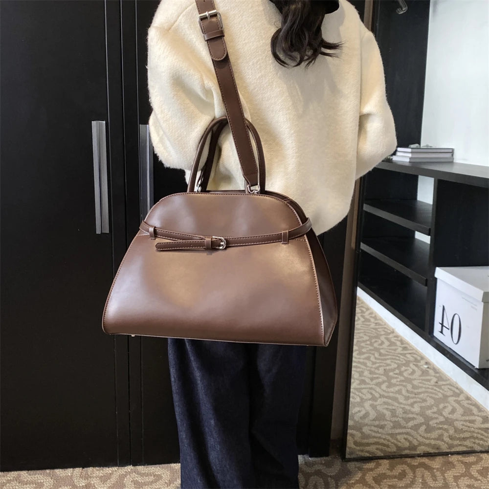 Stylish Big Top-handle Bags For Women Belt Pure Color Large Capacity Shopper Shoulder Totes 2025 Latest Luxury Designer Handbags