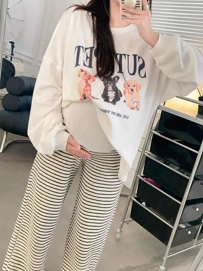 2025 Maternity Pants Home Clothes for Pregnant Women Leisure Belly Support Clothing Pregnancy Striped Trousers Woman Summer Kids