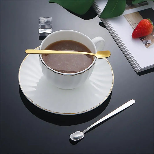 5pcs Stainless Steel Square Head Spoon Mug Tea Spoon Golden Honey Coffee Stirring Spoon Canning Medicine Powder Spoon