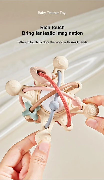 Baby Silicone Hand Catching Ball Baby Chewing Teether Toy Hand Bell 0-12 Months Newborn Sensory Educational Toys Infant Gift