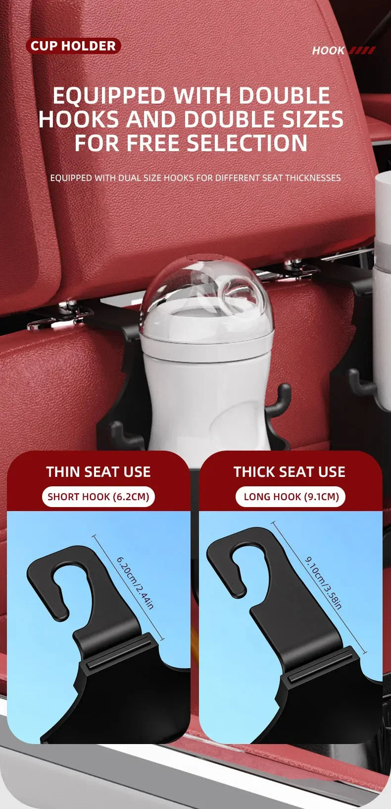 2Pcs Car Seat Headrest Hook Hanger Storage Organizer Universal with Cup Holder for Handbag Fit Universal Vehicle Car Accessories