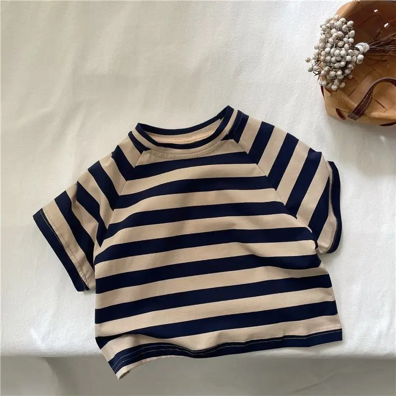 Fashion striped T-shirts for kids baby cotton short sleeve Tees boys and girls casual Tops clothes