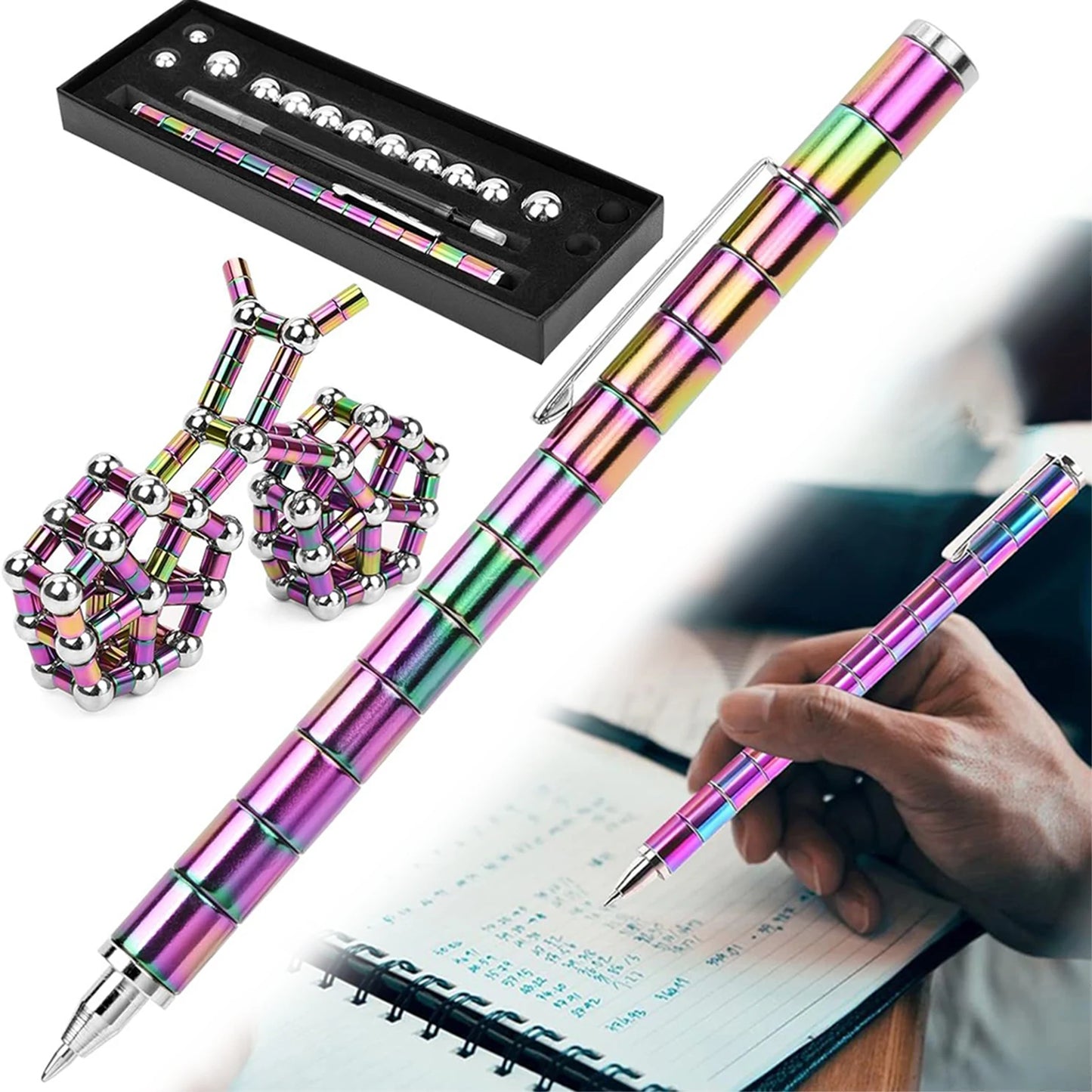 Magnetic Multi Function Pen Novel Student Decompression Magnetic Black Ballpoint Pen Student Writing Supplies Gift For Friends