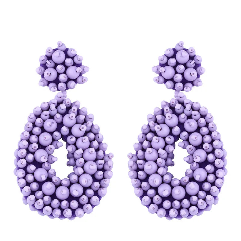 Bohemian Black Beaded Earrings Handmade Beads Drop Dangle Earrings For Women Statement Earrings Big Jewelry Brincos Accessories