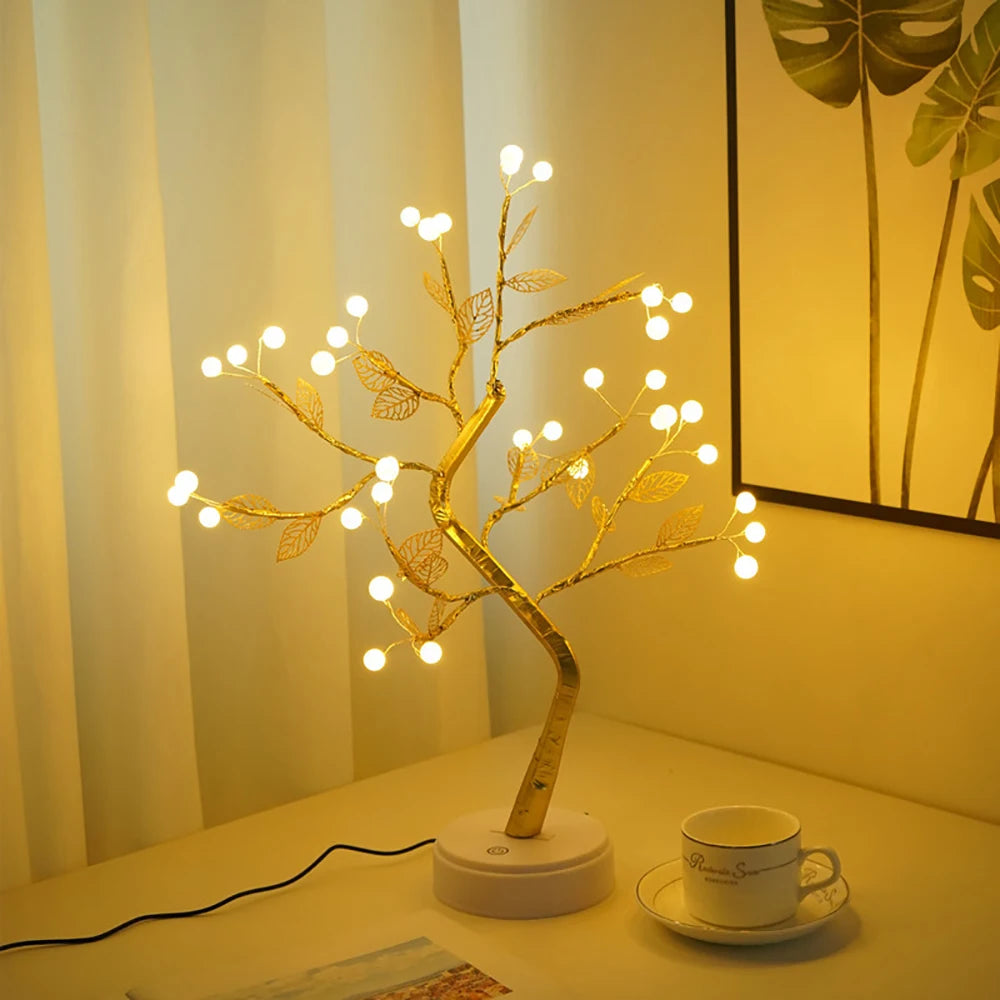 LED Tree Lights Artificial Decorative Fairy Light Battery Operated Tabletop Bonsai Lamp for Party Holiday Camping Summer Decor