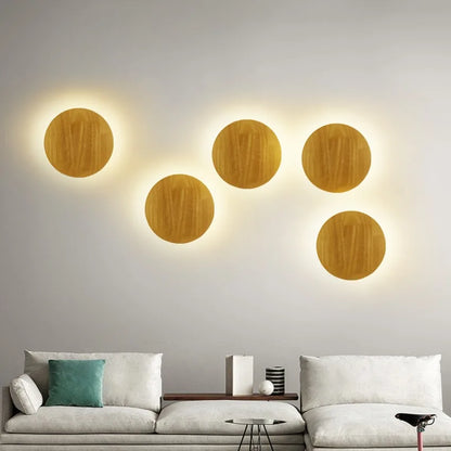 LED Wall Lights Modern Circular Creative Minimalist Wooden Lighting Fixtures Living Room Bedroom Corridor Decoration Lighting