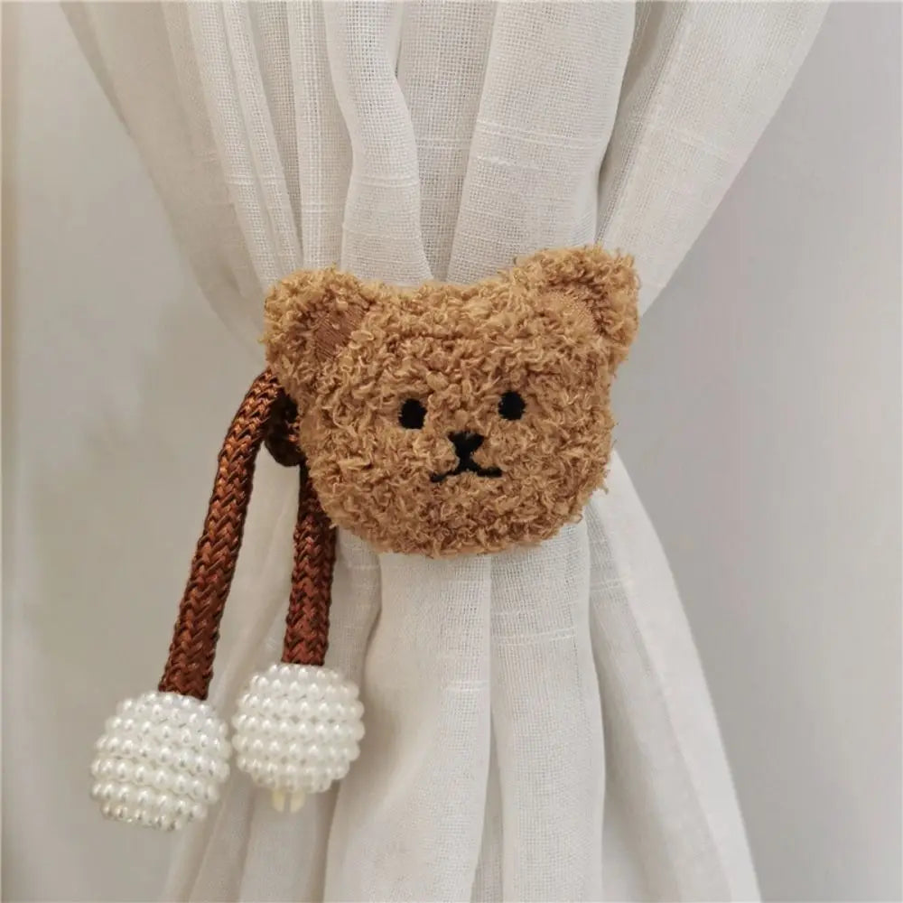 2Pcs Ins Cartoon Bear Curtain Cute Plush Window Curtain Buckles 3D Decorative Bear Curtain Tieback Curtain Accessories