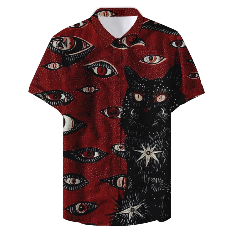Cat Eye 3dPrinted Shirts Men Women Fashion Hawaiian Shirt Hip Hop Casual Beach Short Sleeve Blouse Men's Vocation Lapel