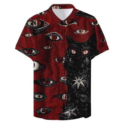 Cat Eye 3dPrinted Shirts Men Women Fashion Hawaiian Shirt Hip Hop Casual Beach Short Sleeve Blouse Men's Vocation Lapel