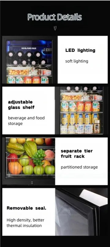 Portable Refrigerator, Double-layer Glass Door, Noise Free, Mini Fridge, Bar, Hotel, Transparent Door Freezer, Small Space