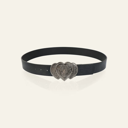 Vintage Heart Leather Belt Love Buckle Retro Embossed Belt Men's Pattern Belt Ethnic Belt Western Jeans Belt Goth