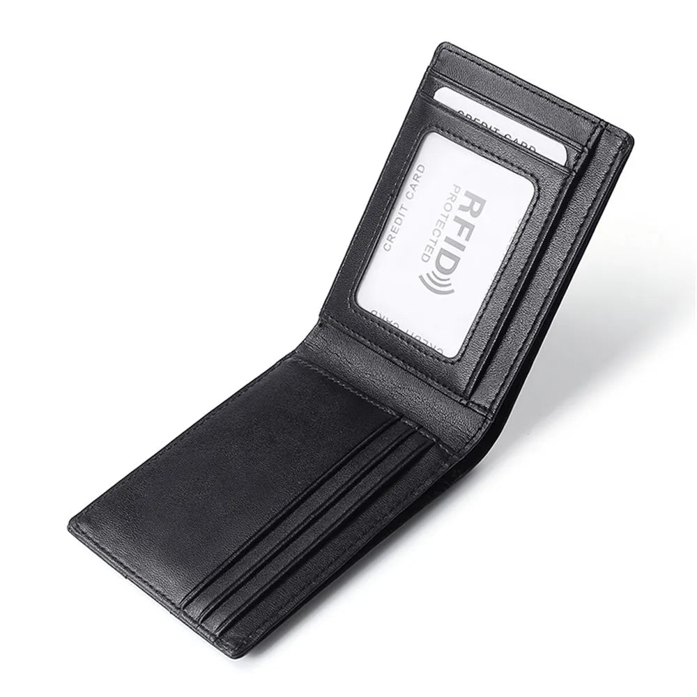 RFID Fashion Blocking Mini Men's Genuine Leather Wallet Slim Business Credit Card ID Holder Man Anti Theft Ultra Thin Purse Male