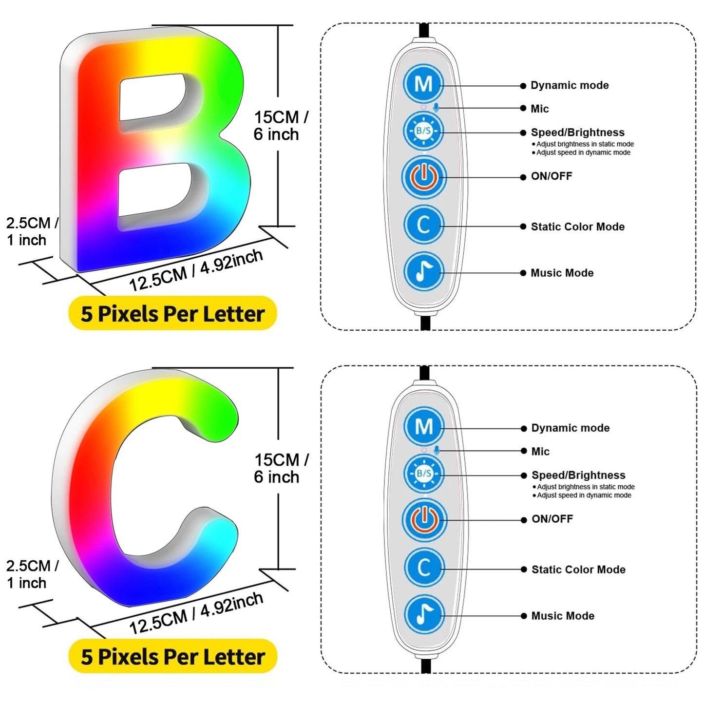 Smart LED Letters Lights Alphabet Light Decorative Name Letter Number Lamp Night Light USB MeRGBW App Music Sync Logo Game Home