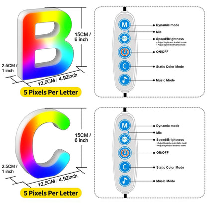 Smart LED Letters Lights Alphabet Light Decorative Name Letter Number Lamp Night Light USB MeRGBW App Music Sync Logo Game Home