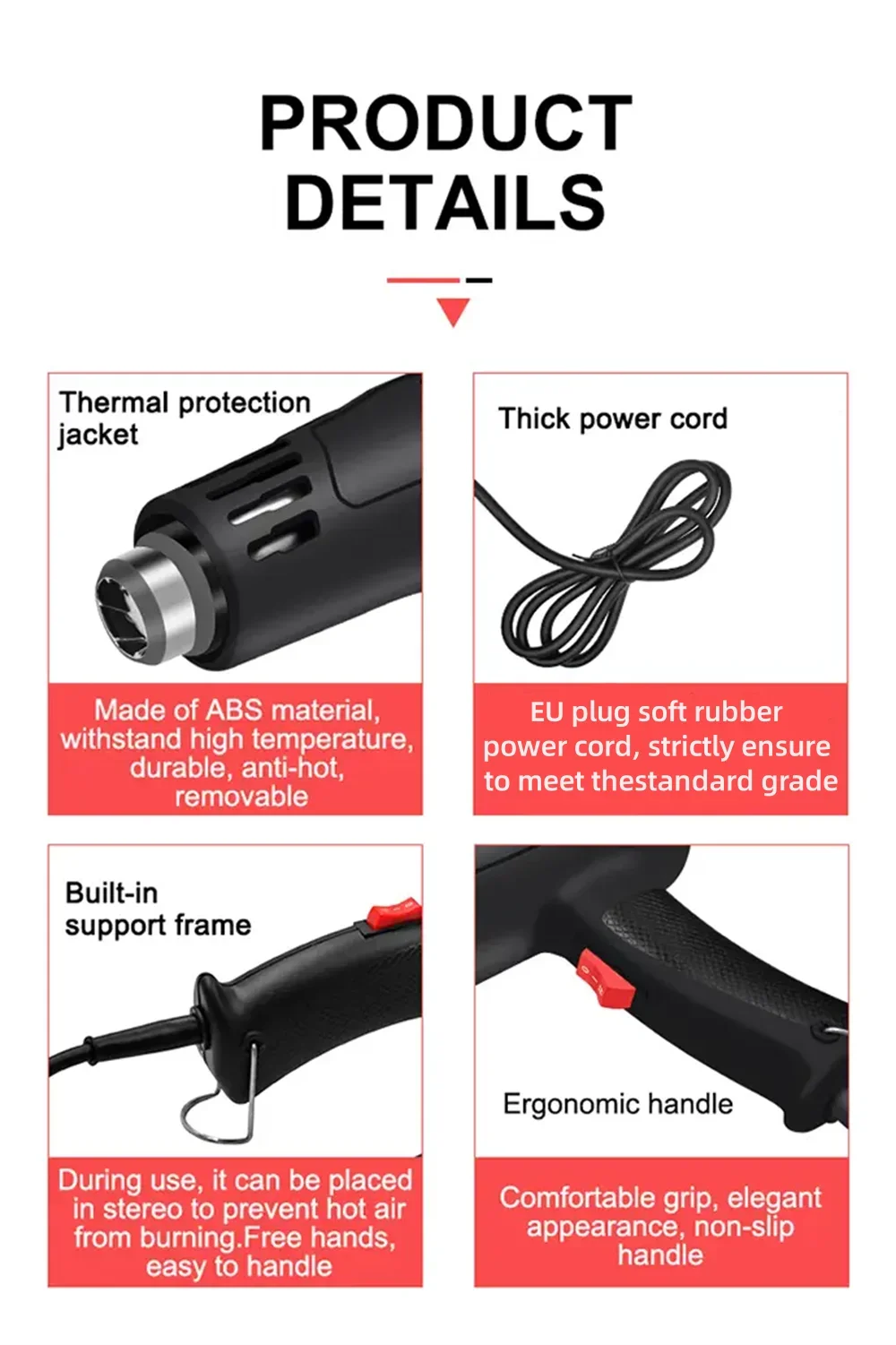 2000W Hot Air Gun High Power Temperature Regulating Industrial Electric Heat Gun Automobile Film Baking Gun Tool
