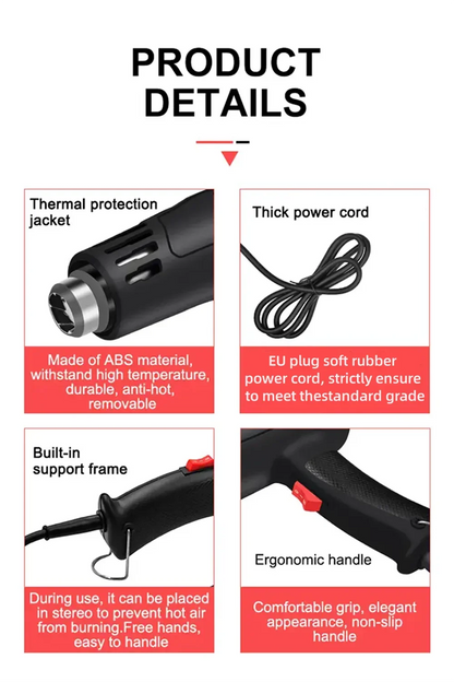 2000W Hot Air Gun High Power Temperature Regulating Industrial Electric Heat Gun Automobile Film Baking Gun Tool
