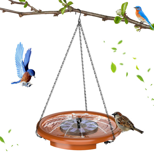 12 Inch Bird feeder Hanging Bird Bath with fountain Outdoor Bird Drinking Bird Tray with Hook and Chain for Garden Yard Patio