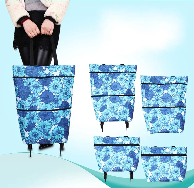 Portable Folding Reusable Shopping Bags Small Pull Cart Buy Shopping Trolley Bag With Wheels Fruit Vegetables Bag Food Organizer