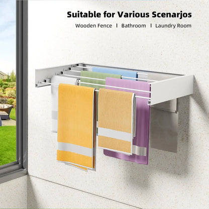 80cm Wall Mounted Laundry Drying Rack White Metal Clothes Drying Rack 5 Rods Space Saving Laundry Racks for Drying Towel Shoes