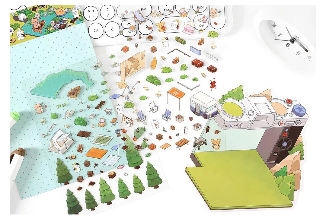 Creative Design Outdoor Scene Sticker for Student Cute Cartoon DIY Decor Landscaping Sticker Scrapbook Journal Student Sticker