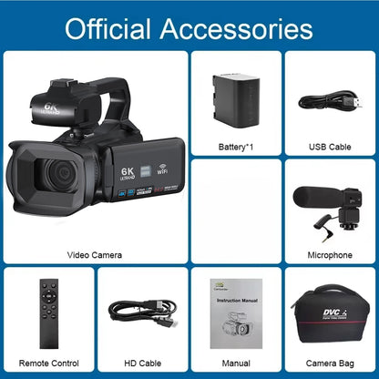 6K Ultra HD Professional Video Cameras for Photography 18X Digital Zoom YouTube Live Streaming Camcorders 64MP Vlogging Recorder