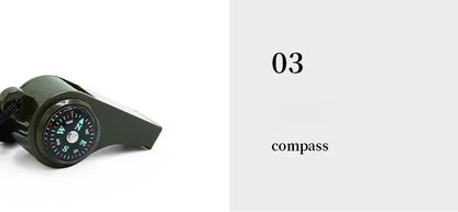 3 in 1 Camping Hiking Emergency Survival Whistle with Compass,Thermometer,Outdoor Whistle Camping Tools ArmyGreen Color