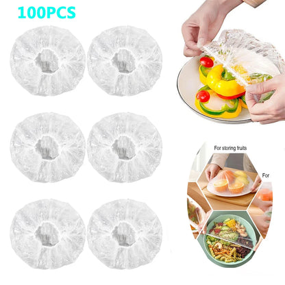 100PCS Plastic Bowl Covers Elastic Reusable Food with Storage  Bonnets for Leftover Fresh Keeping Bag for Family Outdoor Picnic