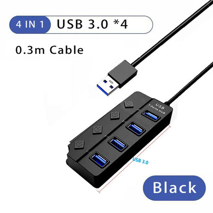 USB 3.0 Power Adapter 4/7 Port Multi USB Splitter Hub 3.0 USB Hub Multiple Expander Switch 30CM Cable Hub Docking Stations