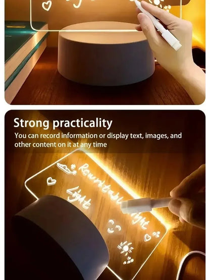LED Light Note Board USB-Powered with Pen Acrylic Dry Erase Board Clear Desktop Note Message Soft Lights Desk Lamp Gift