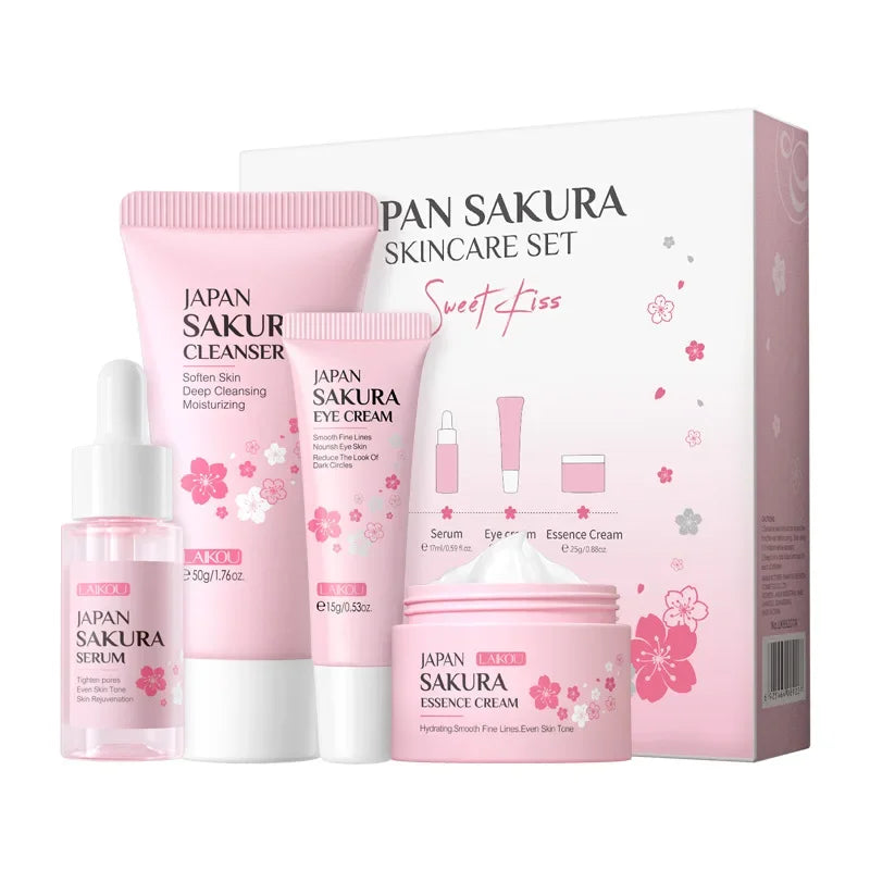 LAIKOU Sakura Skin Care Set Facial Cleanser Face Cream Essence Facial  Eye Cream Skincare Product 4pcs Kit
