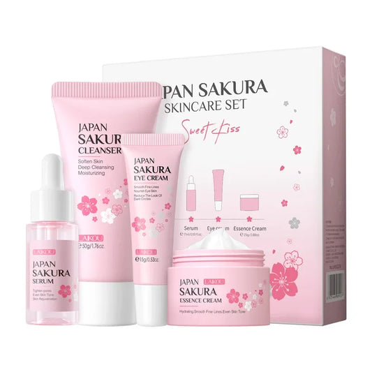 LAIKOU Sakura Skin Care Set Facial Cleanser Face Cream Essence Facial  Eye Cream Skincare Product 4pcs Kit