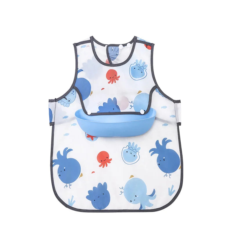 Silicone Bib Baby Waterproof Soft Feeding Detachable Washable Baby Rice Bowl Free Wash Kindergarten Apron Spring Summer Thin NEW